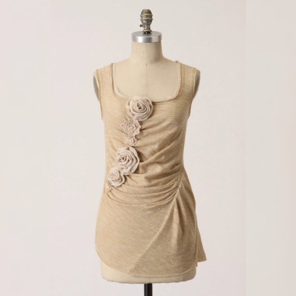 C Keer Gold Shimmer Sleeveless Floral Boho Top - Picture 2 of 7